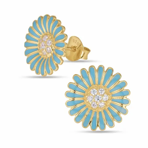 14,5 mm margriet blauwe oorsteker in verguld sterlingzilver - Matilda