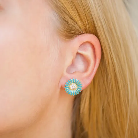 14,5 mm margriet blauwe oorsteker in verguld sterlingzilver - Matilda
