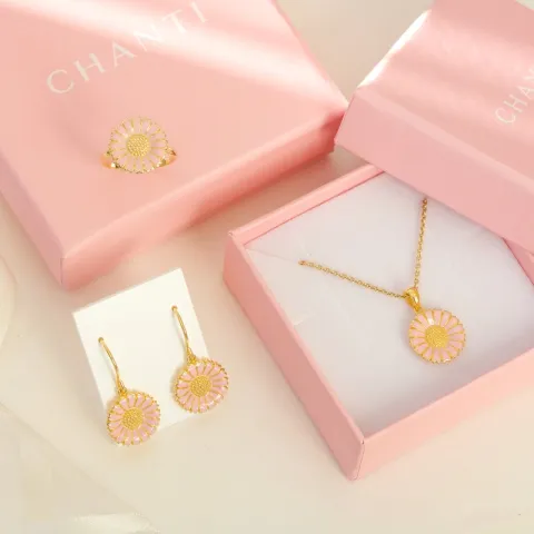 14,5 mm margriet pink oorbellen in verguld zilver - Marie