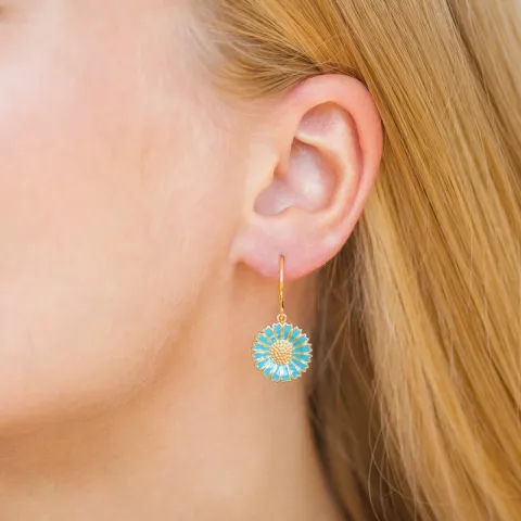 14,5 mm margriet blauwe oorbellen in verguld zilver - Marie