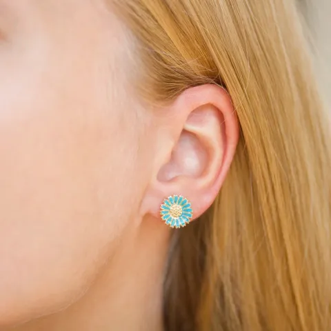 12 mm margriet blauwe oorsteker in verguld sterlingzilver - Marie