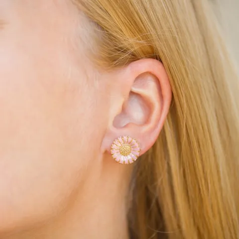 14 mm margriet pink oorsteker in verguld zilver - Marie