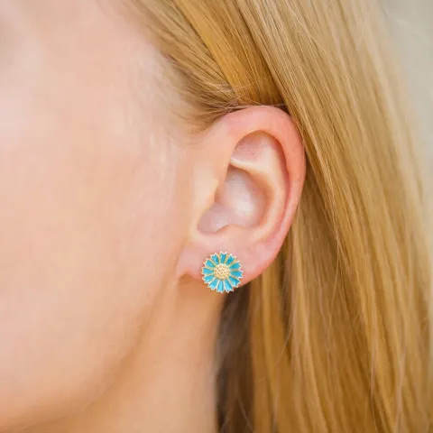 11 mm margriet blauwe oorsteker in verguld sterlingzilver - Marie