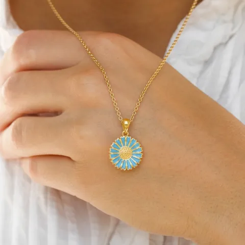 14,5 mm margriet blauwe hanger in verguld sterlingzilver - Marie