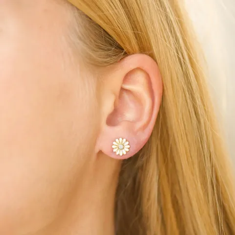 8 mm margriet zirkoon oorbellen in verguld zilver