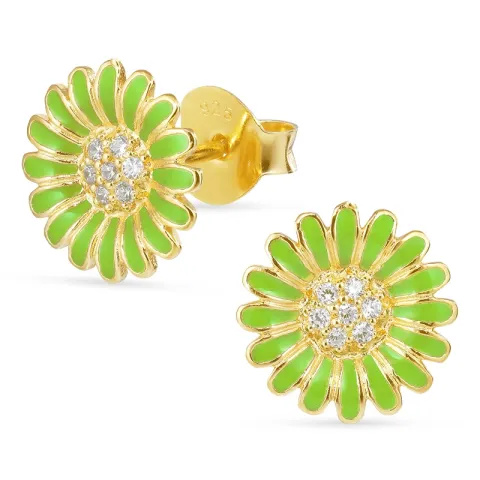 11 mm margriet lichtgroene oorbellen in verguld sterlingzilver