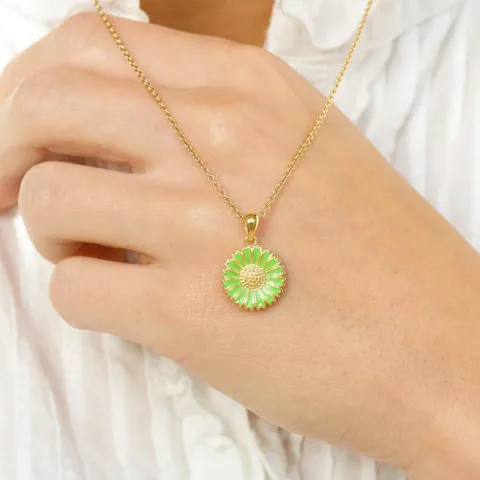 14,5 mm margriet lichtgroene hanger in verguld sterlingzilver