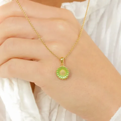 12 mm margriet lichtgroene hanger in verguld sterlingzilver