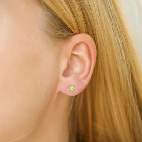 4,5 mm margriet lichtgroene oorsteker in verguld zilver - Majse