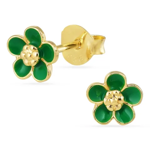 6 mm margriet donkergroene oorbellen in verguld zilver - Majse