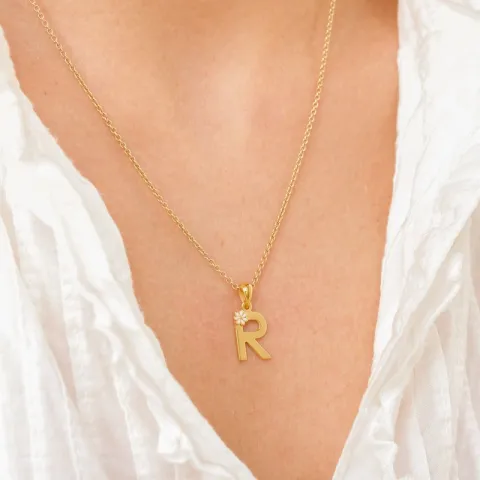 letter r hanger in verguld sterlingzilver