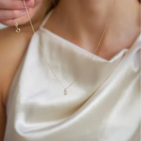 letter s zirkoon ketting met hanger in 8 karaat goud - My Letter