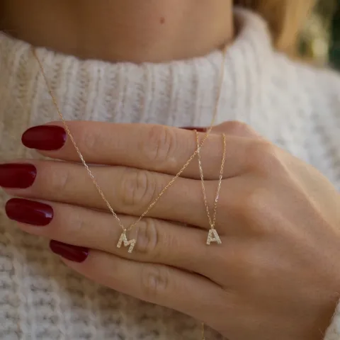 letter m zirkoon ketting met hanger in 8 karaat goud - My Letter