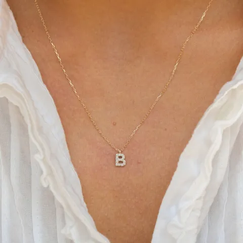 letter b zirkoon ketting met hanger in 8 karaat goud