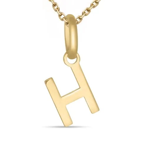 letter h ketting in verguld sterlingzilver met hanger in 8 karaat goud