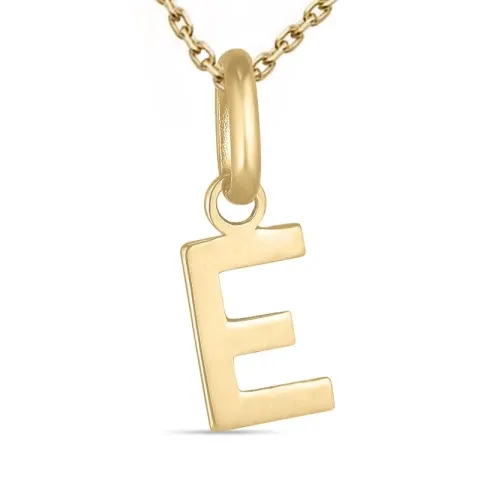 letter e ketting in verguld sterlingzilver met hanger in 8 karaat goud