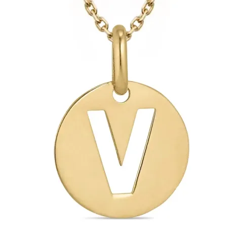 letter v ketting in verguld sterlingzilver met hanger in 8 karaat goud