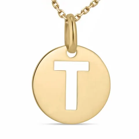 letter t ketting in verguld sterlingzilver met hanger in 8 karaat goud