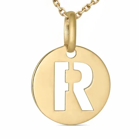 letter r ketting in verguld sterlingzilver met hanger in 8 karaat goud