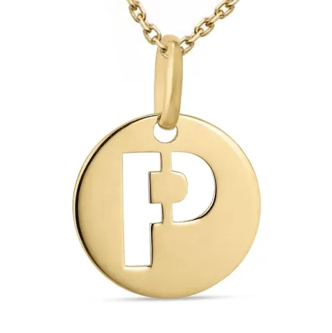 letter p ketting in verguld sterlingzilver met hanger in 8 karaat goud