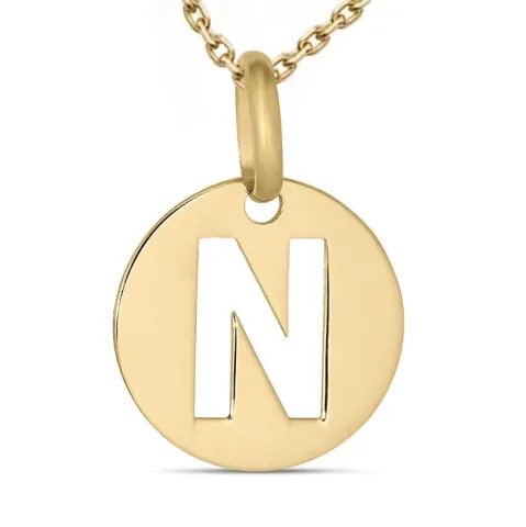 letter n ketting in verguld sterlingzilver met hanger in 8 karaat goud