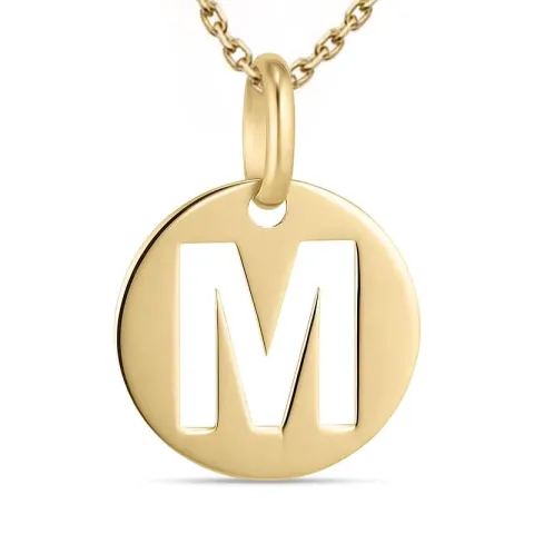 letter m ketting in verguld sterlingzilver met hanger in 8 karaat goud