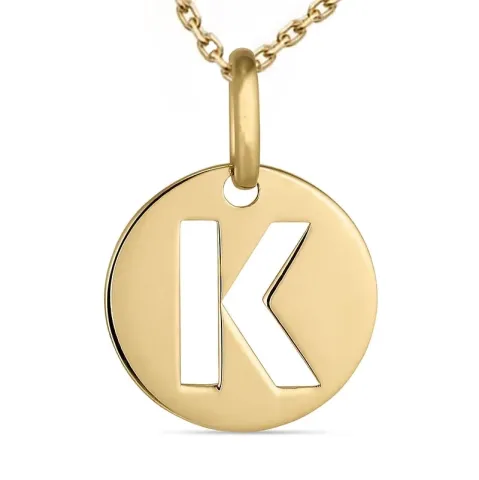 letter k ketting in verguld sterlingzilver met hanger in 8 karaat goud