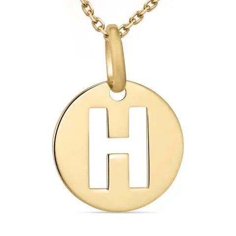 letter h ketting in verguld sterlingzilver met hanger in 8 karaat goud