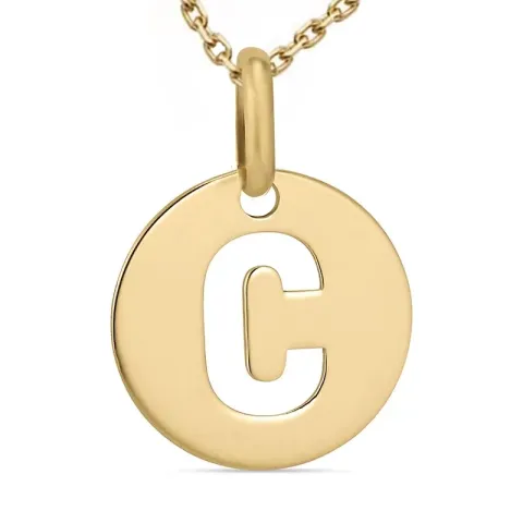 letter c ketting in verguld sterlingzilver met hanger in 8 karaat goud