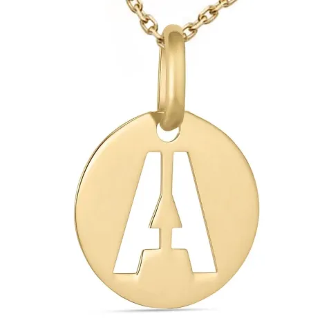 letter a ketting in verguld sterlingzilver met hanger in 8 karaat goud