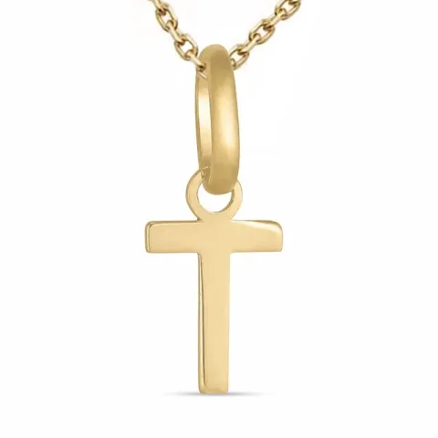 letter t ketting in verguld sterlingzilver met hanger in 8 karaat goud