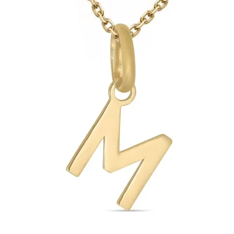 letter m ketting in verguld sterlingzilver met hanger in 8 karaat goud