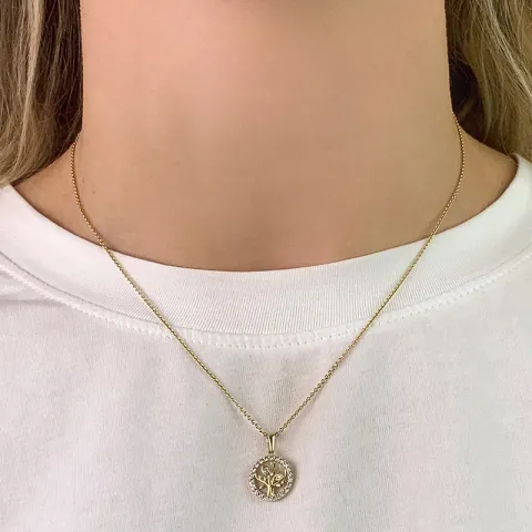 12 mm boom van het leven zirkoon hanger in 9 karaat goud