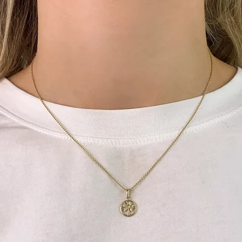 9,5 mm boom van het leven zirkoon hanger in 9 karaat goud