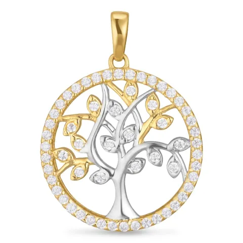 17 mm boom van het leven zirkoon hanger in 9 karaat goud met rodium
