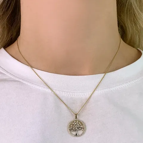 17 mm boom van het leven zirkoon hanger in 9 karaat goud met rodium