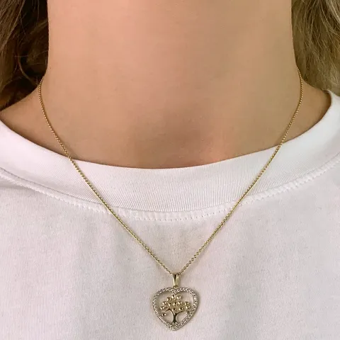 hart boom van het leven zirkoon hanger in 9 karaat goud met rodium