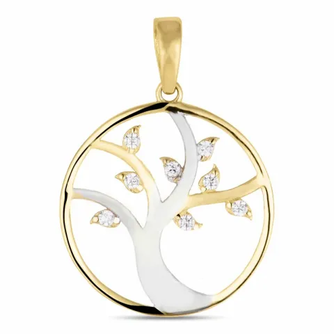 boom van het leven zirkoon hanger in 8 karaat goud met rodium