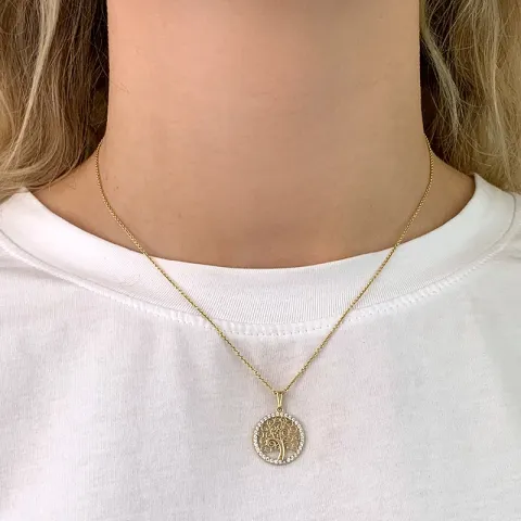 boom van het leven zirkoon hanger in 8 karaat goud