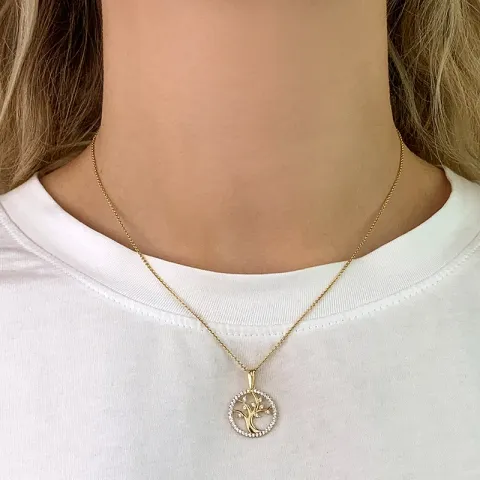 16 mm boom van het leven zirkoon hanger in 8 karaat goud - Gold Collection