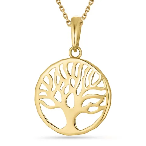 12 mm boom van het leven ketting in verguld sterlingzilver met hanger in 8 karaat goud