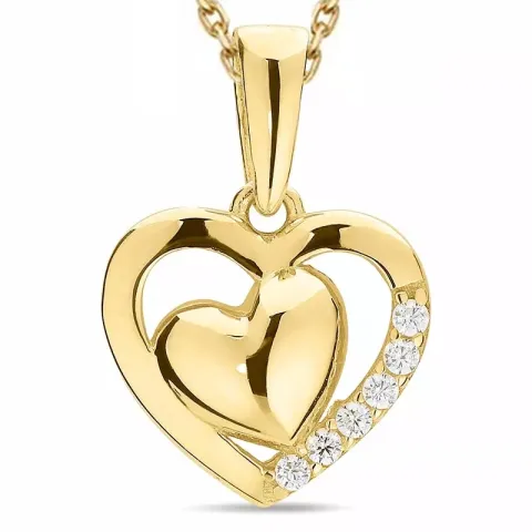 hart zirkoon ketting in verguld sterlingzilver met hanger in 8 karaat goud