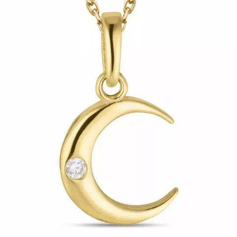 maan zirkoon ketting in verguld sterlingzilver met hanger in 8 karaat goud