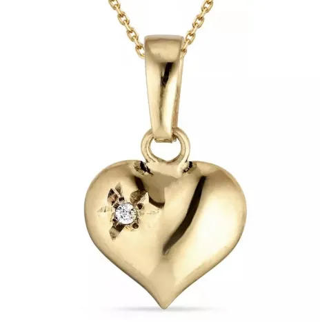 hart zirkoon ketting in verguld sterlingzilver met hanger in 9 karaat goud
