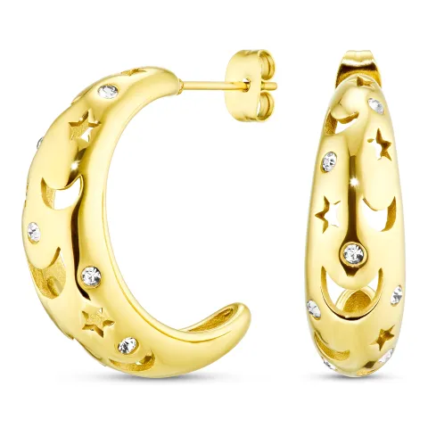 waterproof maan en ster zirkoon halfcreool in verguld staal - OCEANA