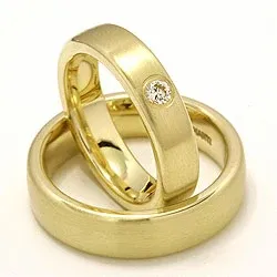 Matte trouwringen in 14 karaat goud 0,11 ct - set