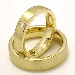 Matte trouwringen in 14 karaat goud 0,11 ct - set