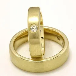 Matte trouwringen in 14 karaat goud 0,11 ct - set