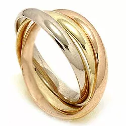 driedelige ring in 14 karaat geel-, wit-, en roodgoud