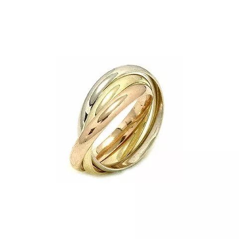 driedelige ring in 14 karaat geel-, wit-, en roodgoud